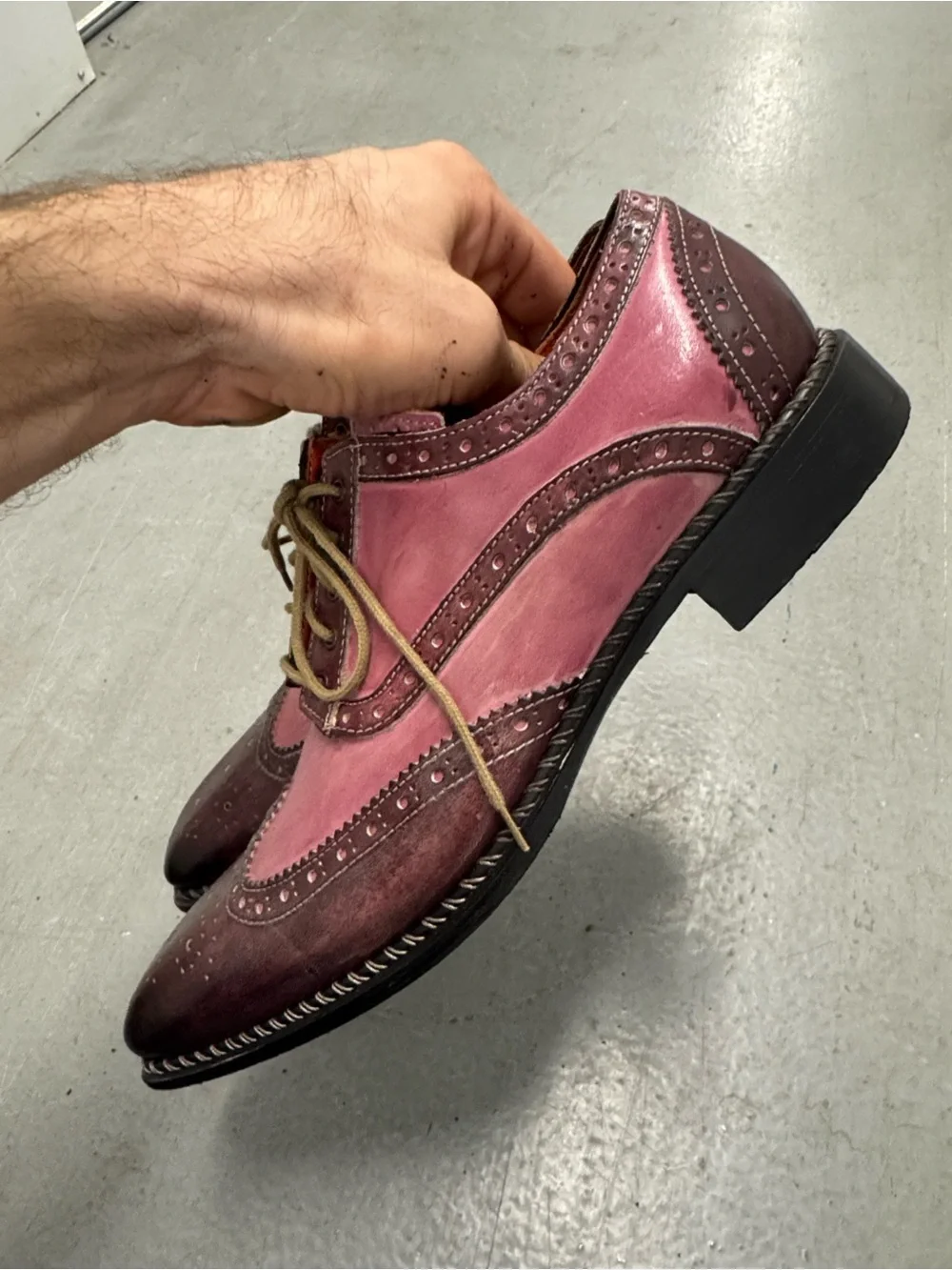 Michele Olivieri Men's Two-Tone Burgundy and Pink Wingtip Oxfords Men’s 9.5
